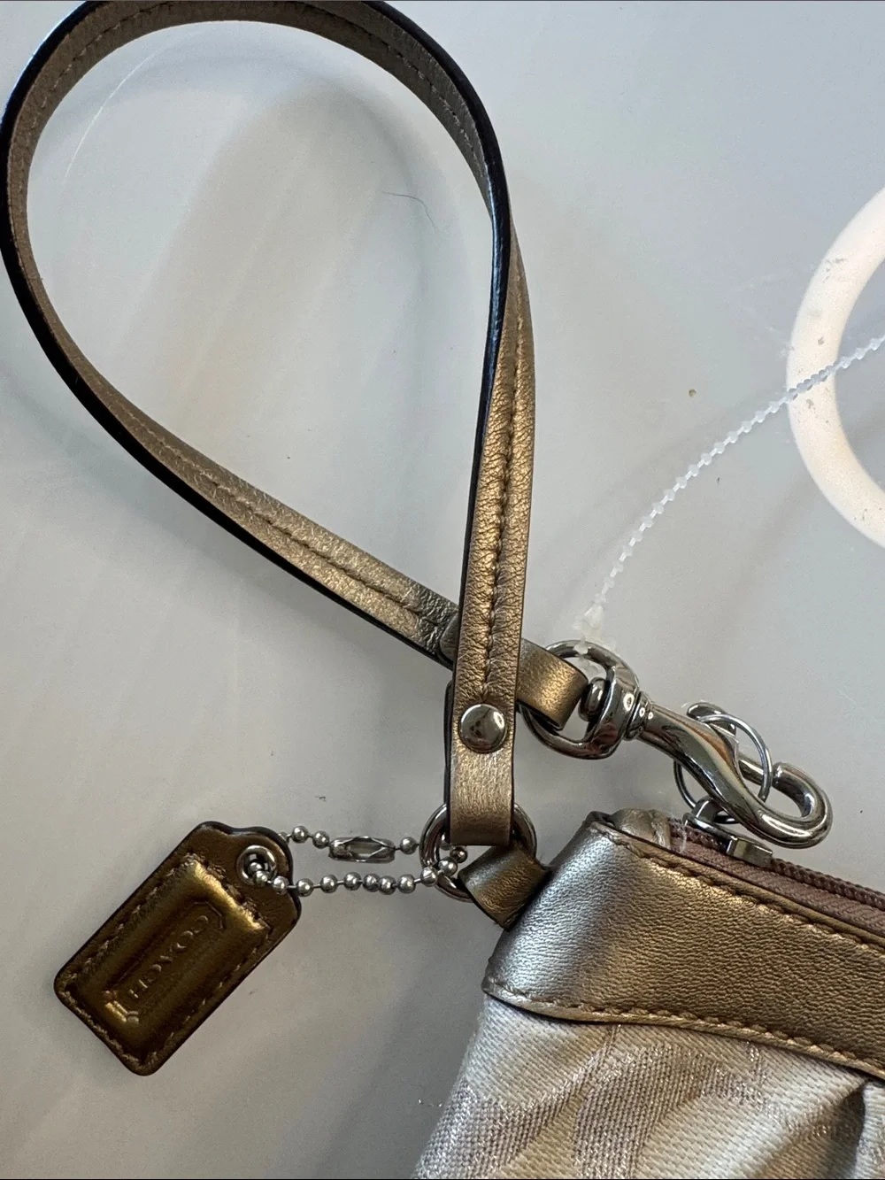 Coach Metallic Silver Signature Wristlet
